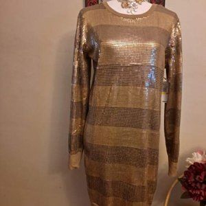Michael Kors New Bronze Metalic Form Fitting Dress, Medium